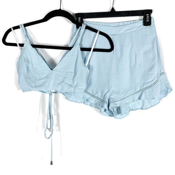 Superdown Tabitha Ruffle Shorts Set Light Blue 2 pc Bralette Sleeveless Sz XS - Picture 5 of 12